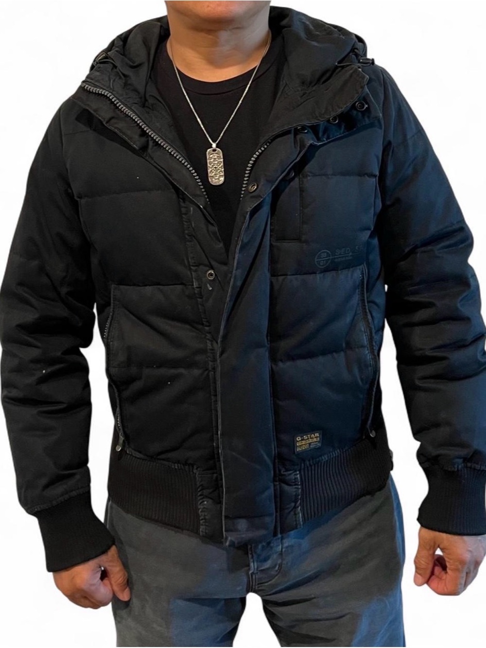 G-Star RAW Whistler Quilted Hooded Bomber Jacket Puffer Black Size S